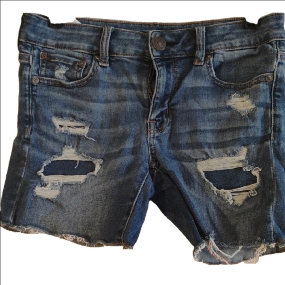 American Eagle Outfitters Blue Distressed Jean Shorts.Nwxt Level Stretch. Size 4
